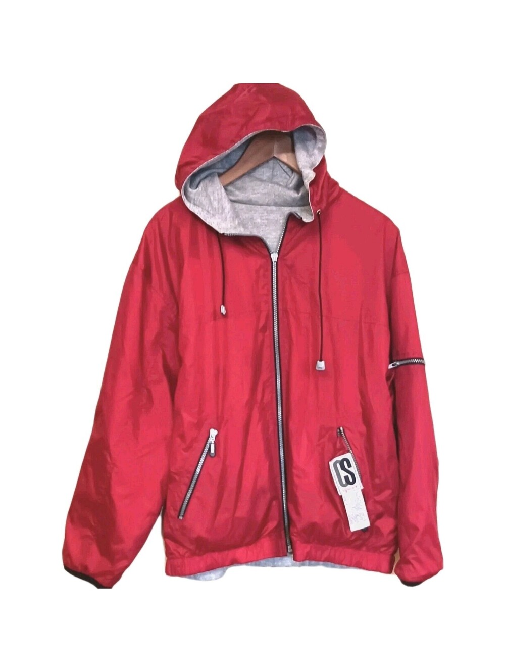 Vtg CS Signature Men's M Reversible Windbreaker Jacket Red/Grey 90's EUC